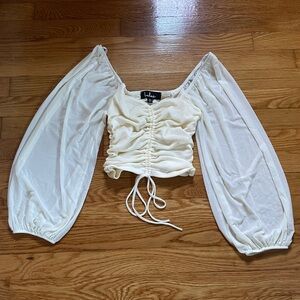 Lulu's Ivory Ruched Blouse with Puff Sleeves